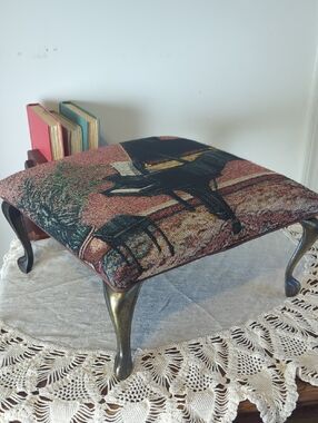 Vintage 90's/Y2K Tapestry Footstool  Baby Grand Piano Upholstery